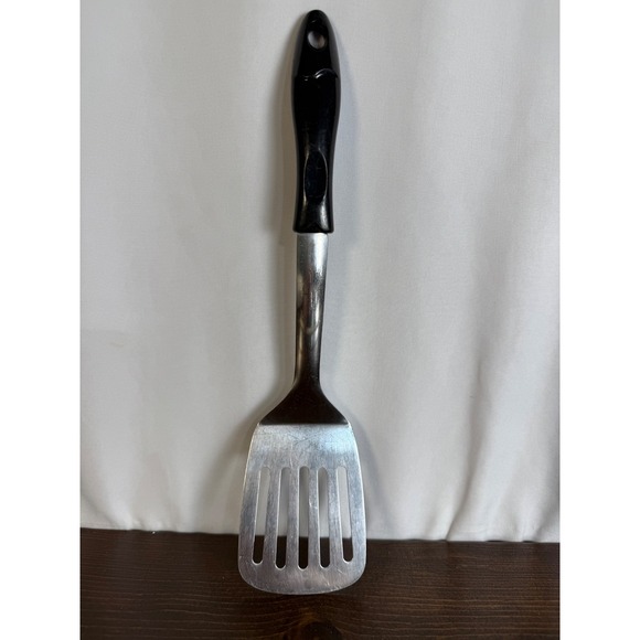 Slotted Turner Spatula Kitchen Utensil Stainless Steel Black Handle Cooking Tool - Picture 1 of 8
